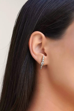 Ear Hook Corações Cravação Inglesa Cristal 2.4 mm Ródio Branco