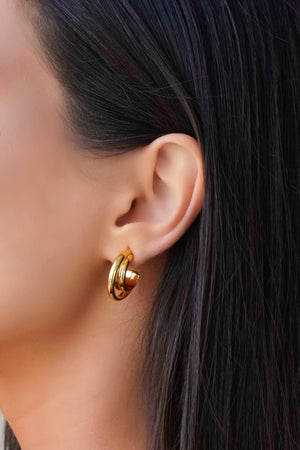 Brinco Argola Três Filetes Lisos 2.1 cm Banhado a Ouro 18K