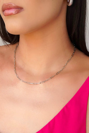 Gargantilha Elos Ovais 3 mm Ródio Branco - 45 cm