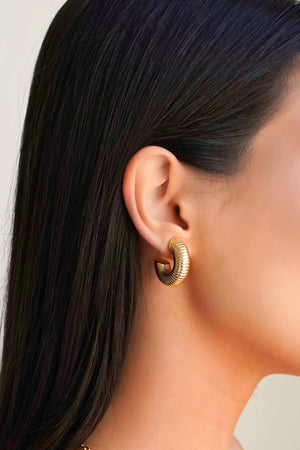 Brinco Argola Tubo Detalhes 2.5 cm Banhado a Ouro 18K