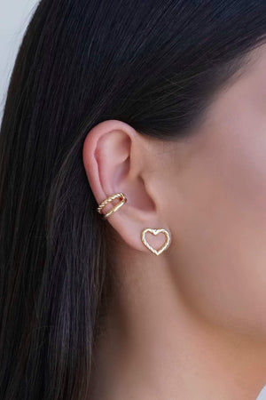 Brinco Coração Torcido Vazado 1.3 cm Banhado a Ouro 18K