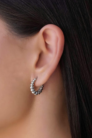 Brinco Argola Click Bolas Lisas 1.8 cm Ródio Branco