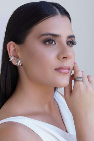 Piercing Duplo Cravejado Baguetes Cristal Ródio Branco