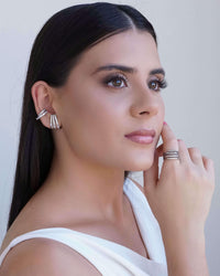 Piercing Duplo Cravejado Baguetes Cristal Ródio Branco