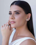 Ear Hook Filetes Baguetes Cristal 2.0 cm Ródio Branco