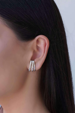 Ear Hook Filetes Baguetes Cristal 2.0 cm Ródio Branco
