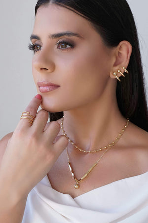 Ear Cuff Filetes Bolas Lisas Banhado a Ouro 18K