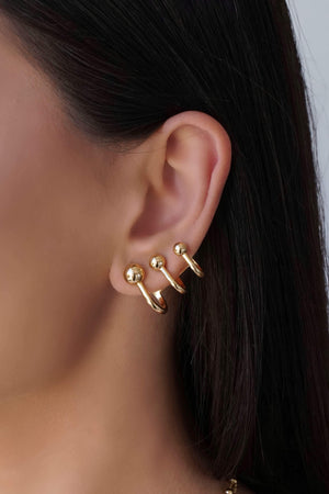 Ear Cuff Filetes Bolas Lisas Banhado a Ouro 18K