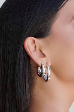 Brinco Argola Click Oval Lisa 3.4 cm Ródio Branco