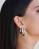 Brinco Argola Click Oval Lisa 3.4 cm Ródio Branco