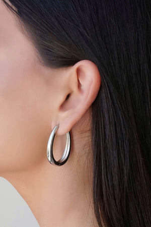 Brinco Argola Click Oval Lisa 3.4 cm Ródio Branco