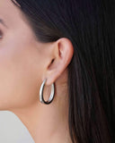 Brinco Argola Click Oval Lisa 3.4 cm Ródio Branco