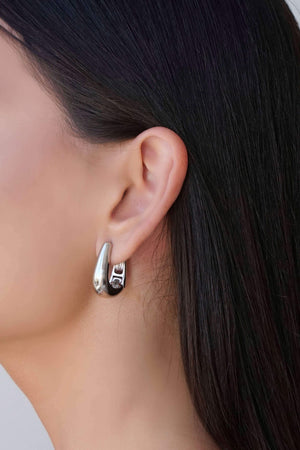 Brinco Argola Click em U Lisa 2.4 cm Ródio Branco