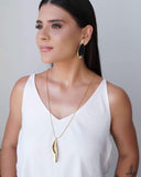 Gargantilha Longa Rabo de Rato Pingente Folha Banhado a Ouro 18K - 65 cm