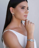 Pulseira Malha Italiana Retângulo Liso Ródio Branco