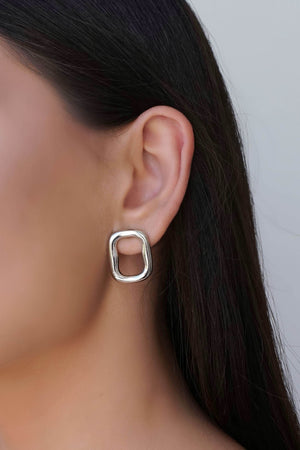 Brinco Retangular Liso 2.3 cm  Ródio Branco