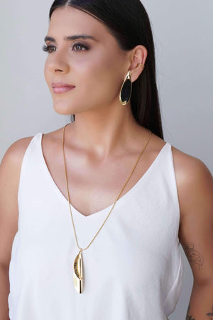 Brinco Folha Lisa 5.8 cm Banhado a Ouro 18K