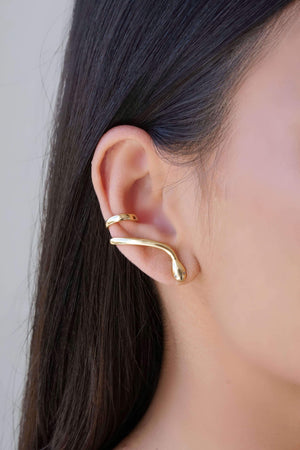 Ear Cuff Cobra Lisa Ponto de Luz Cristal 3.0 cm Banhado a Ouro 18K