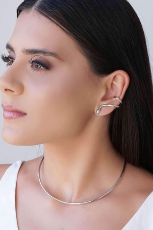 Ear Cuff Cobra Lisa Ponto de Luz Cristal 3.0 cm Ródio Branco