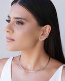 Ear Cuff Cobra Lisa Ponto de Luz Cristal 3.0 cm Ródio Branco