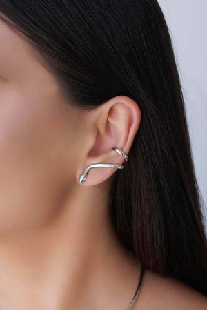 Ear Cuff Cobra Lisa Ponto de Luz Cristal 3.0 cm Ródio Branco