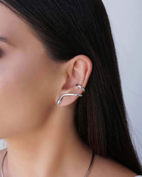 Ear Cuff Cobra Lisa Ponto de Luz Cristal 3.0 cm Ródio Branco