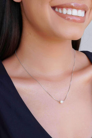 Gargantilha Veneziana Pérola 6 mm Ródio Branco - 45 cm