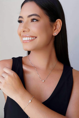 Gargantilha Veneziana Pérola 6 mm Ródio Branco - 45 cm