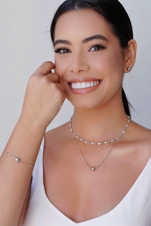 Choker Pérolas e Bolinhas Ródio Branco - 33 cm