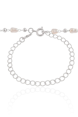 Choker Pérolas e Bolinhas Ródio Branco - 33 cm