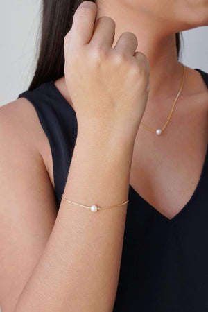 Pulseira Veneziana Pérola 6 mm Banhado a Ouro 18K