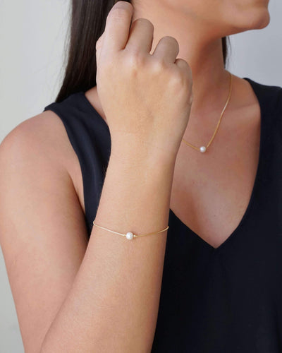 Pulseira Veneziana Pérola 6 mm Banhado a Ouro 18K