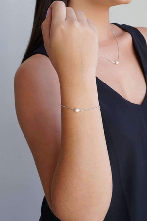 Pulseira Veneziana Pérola 6 mm Ródio Branco