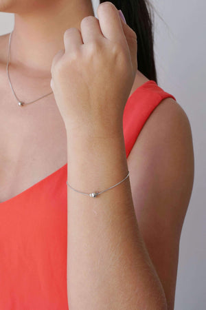 Pulseira Veneziana Bola Lisa 6 mm Ródio Branco