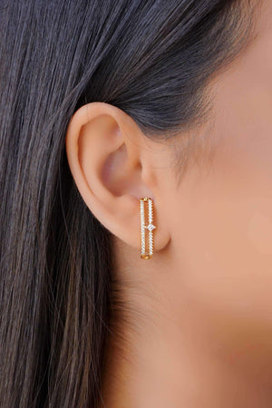 Ear Hook Cravejado Cristal 2.6 cm Banhado a Ouro 18K