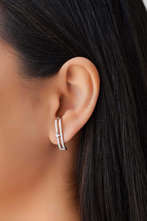 Ear Hook Cravejado Cristal 2.6 cm Ródio Branco