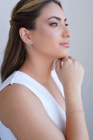 Pulseira Círculos Texturizados 8 mm Ródio Branco