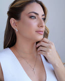 Gargantilha Veneziana Bolinhas Cruz Cravejada Cristal Ródio Branco - 45 cm