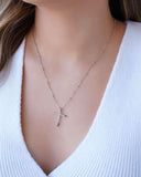 Gargantilha Veneziana Bolinhas Cruz Cravejada Cristal Ródio Branco - 45 cm