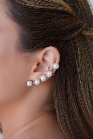 Ear Cuff Pérolas Ródio Branco