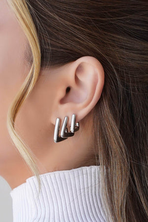 Brinco Argola Triangular Lisa 1.6 cm Ródio Branco