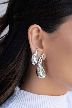 Brinco Gota Lisa 5.0 cm Ródio Branco