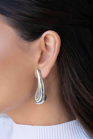 Brinco Gota Lisa 5.0 cm Ródio Branco