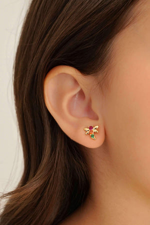 Brinco Infantil Libélula Colorida Banhado a Ouro 18K