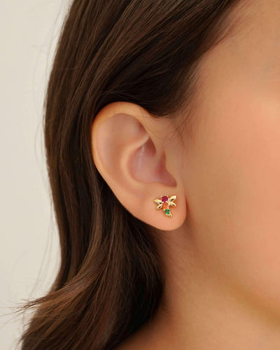 Brinco Infantil Libélula Colorida Banhado a Ouro 18K