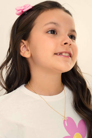 Brinco Infantil Laço Ponto de Luz Cristal Banhado a Ouro 18K