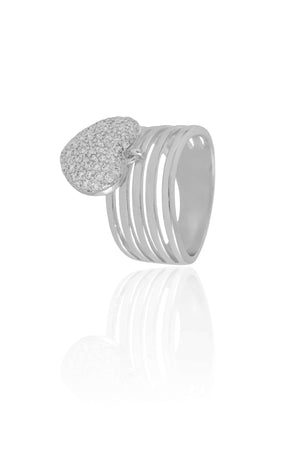 Anel Filetes Coração Cravejado Tamanho 15 Ródio Branco