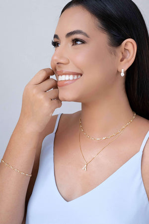 Gargantilha Veneziana Letra A Cravejada Cristal Banhado a Ouro 18K - 45 cm