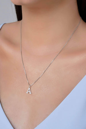 Gargantilha Veneziana Letra A Cravejada Cristal Ródio Branco - 45 cm