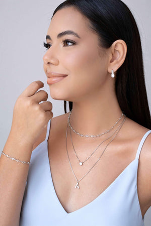 Gargantilha Veneziana Letra A Cravejada Cristal Ródio Branco - 45 cm